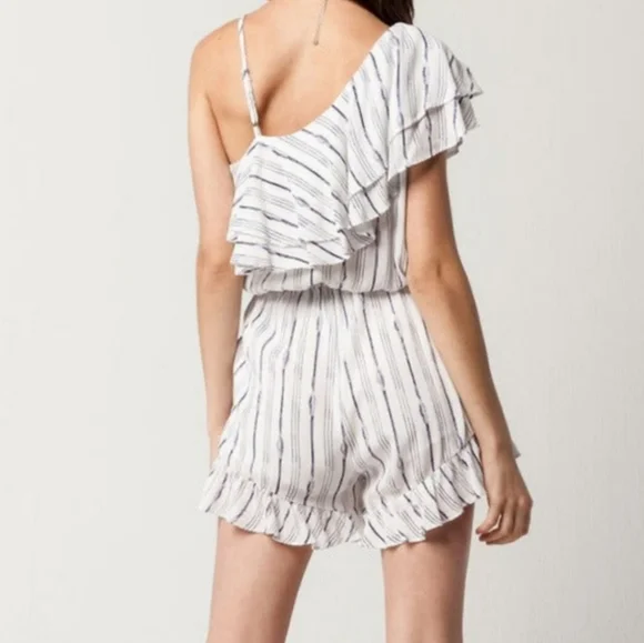 NWT Blu Pepper Romper Women's L White Blue Strips Ruffle Asymmetrical Beach Boho - Picture 7 of 12